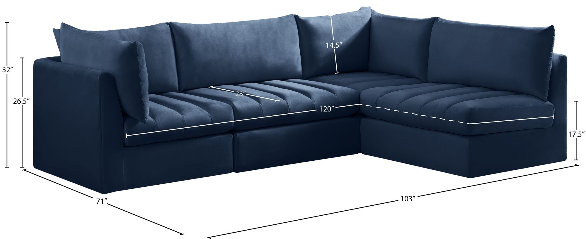 Jacob 103" 4-Piece Velvet Modular Sectional