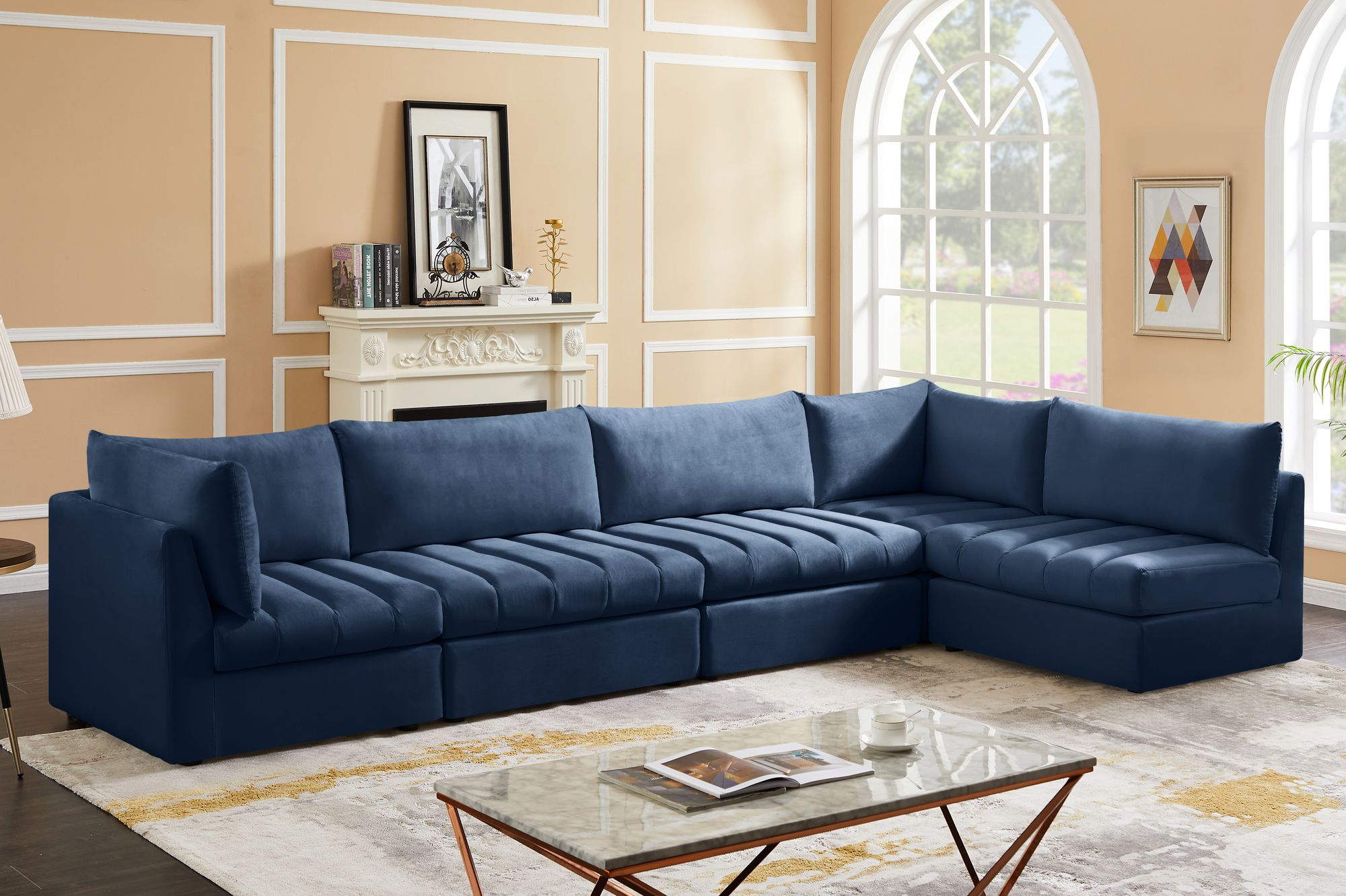 Jacob 140" 5-Piece Velvet Modular Sectional
