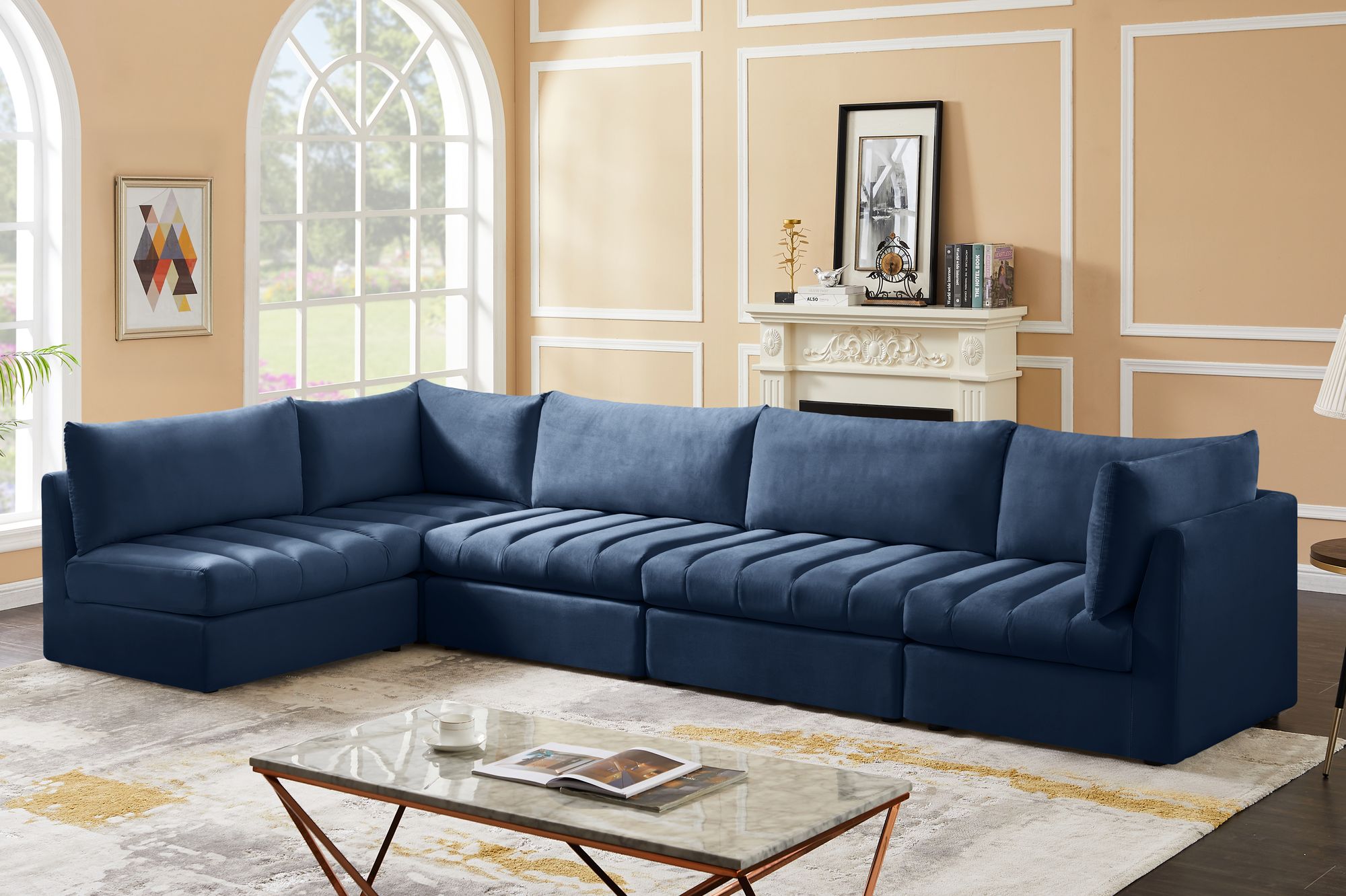 Jacob 140" 5-Piece Velvet Modular Sectional