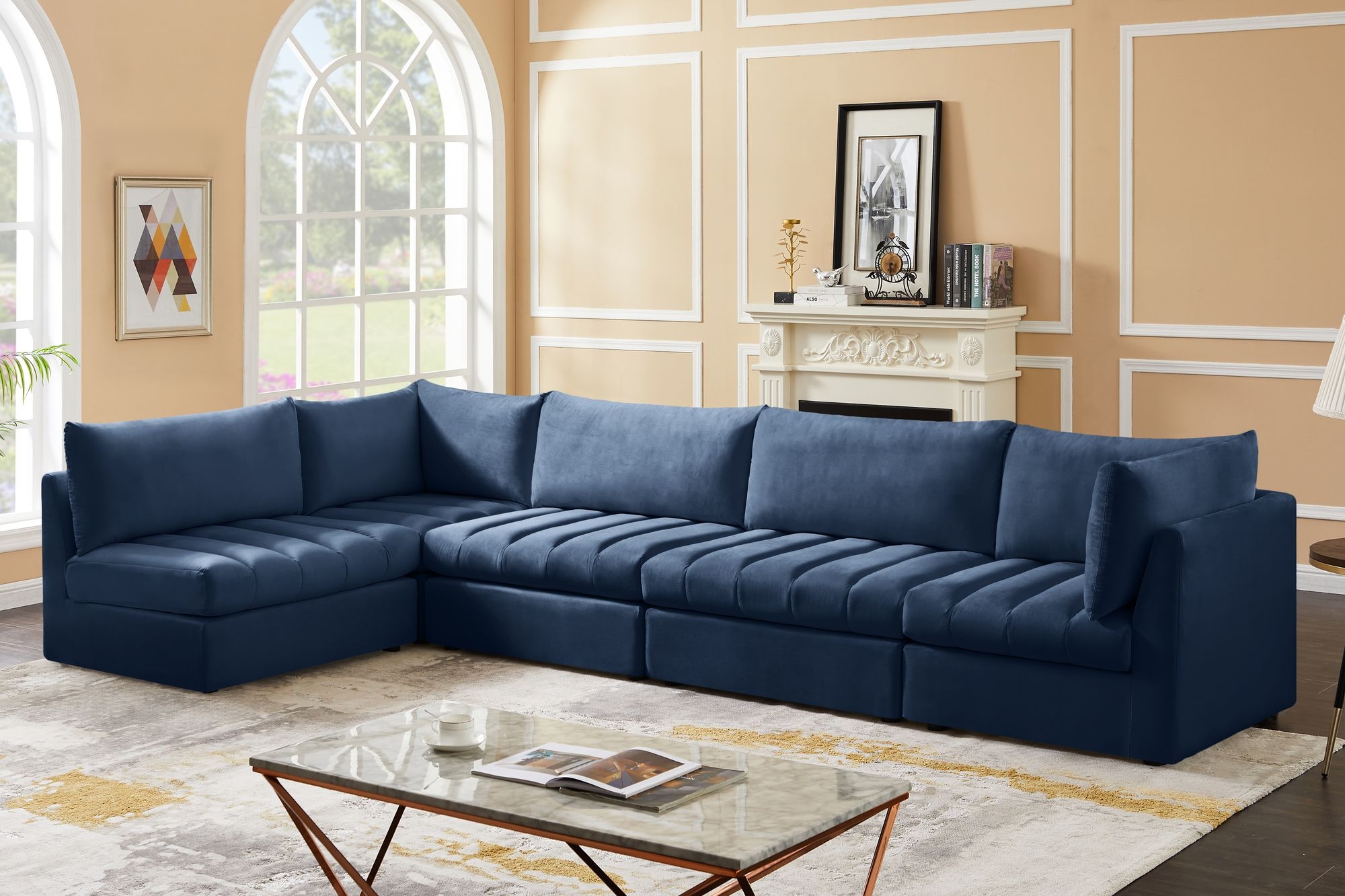 Jacob 140" 5-Piece Velvet Modular Sectional