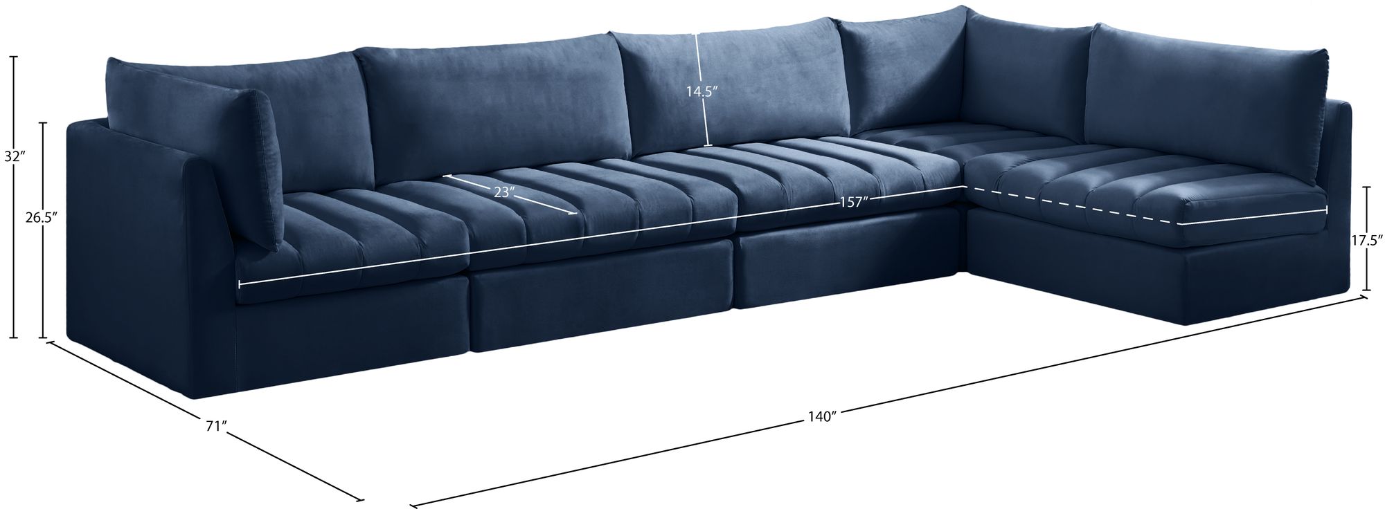 Jacob 140" 5-Piece Velvet Modular Sectional