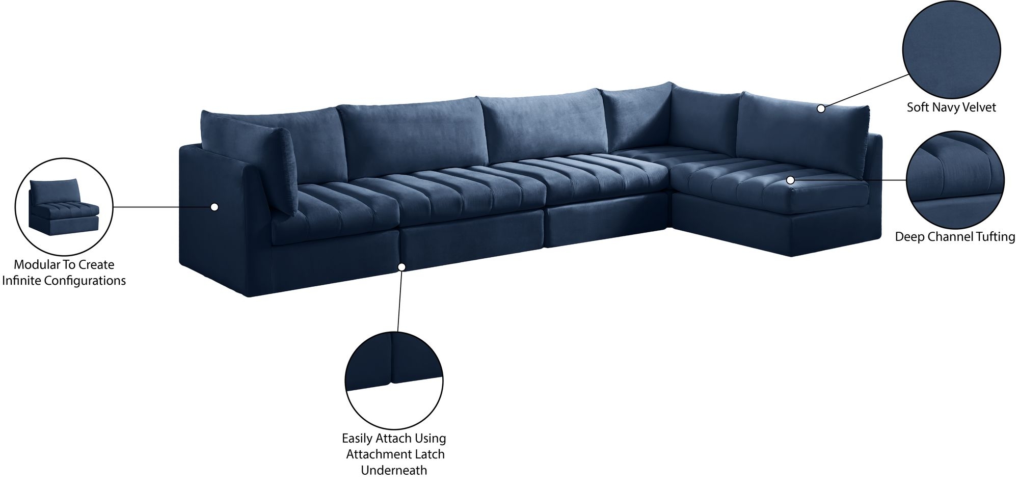 Jacob 140" 5-Piece Velvet Modular Sectional