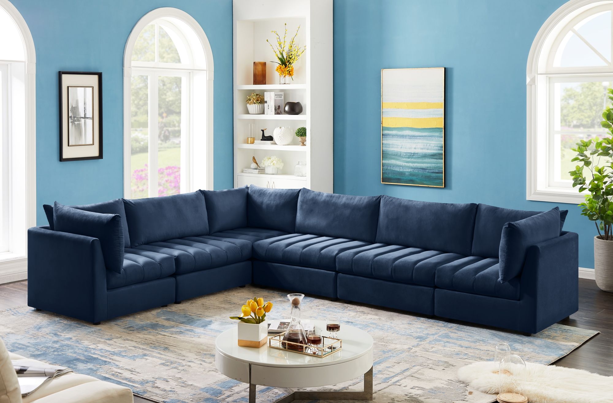 Jacob 140" 6-Piece Velvet Modular Sectional