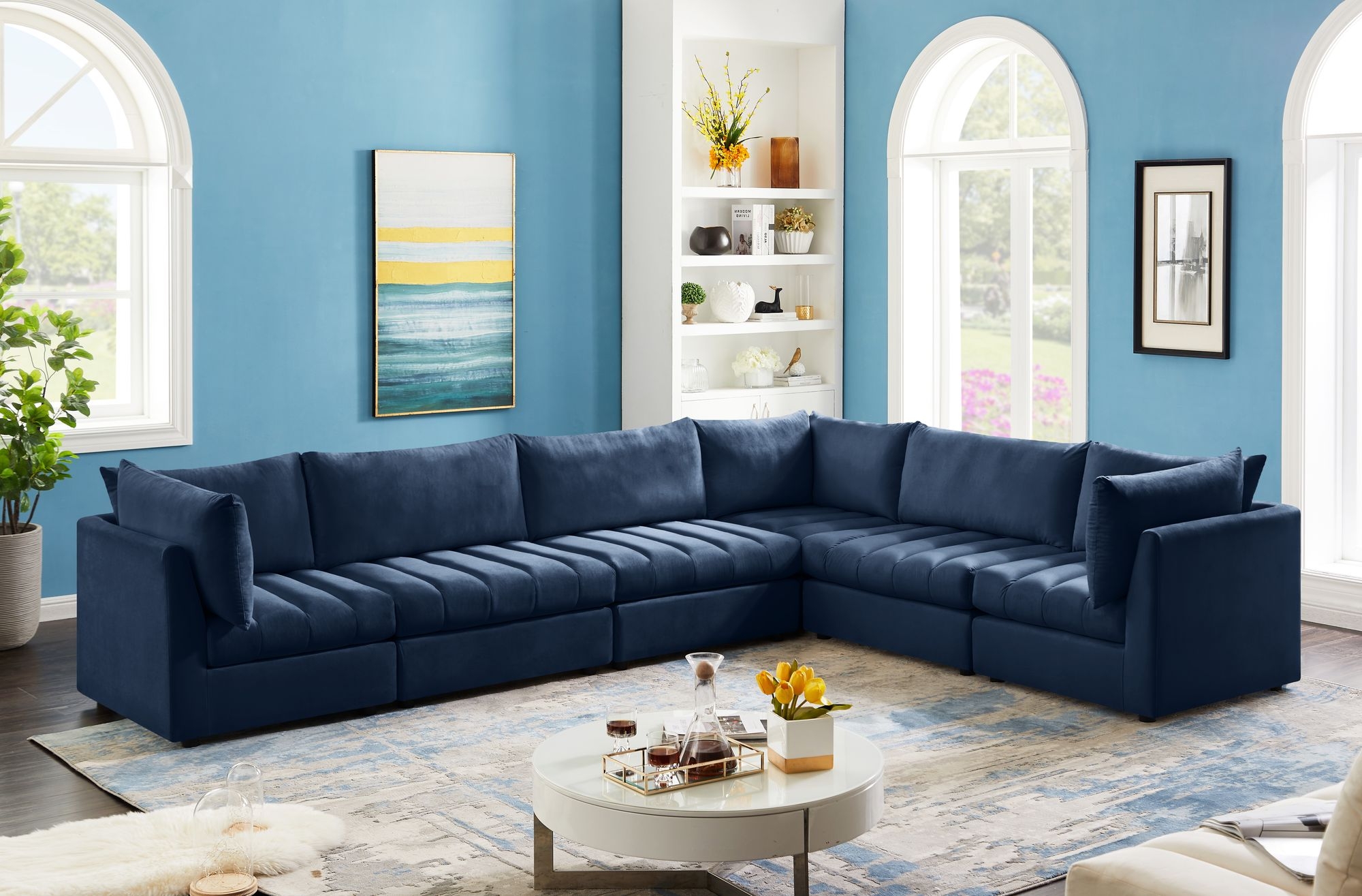 Jacob 140" 6-Piece Velvet Modular Sectional