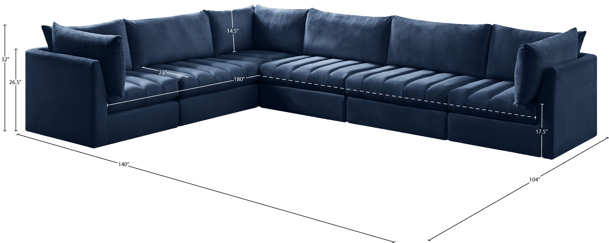 Jacob 140" 6-Piece Velvet Modular Sectional