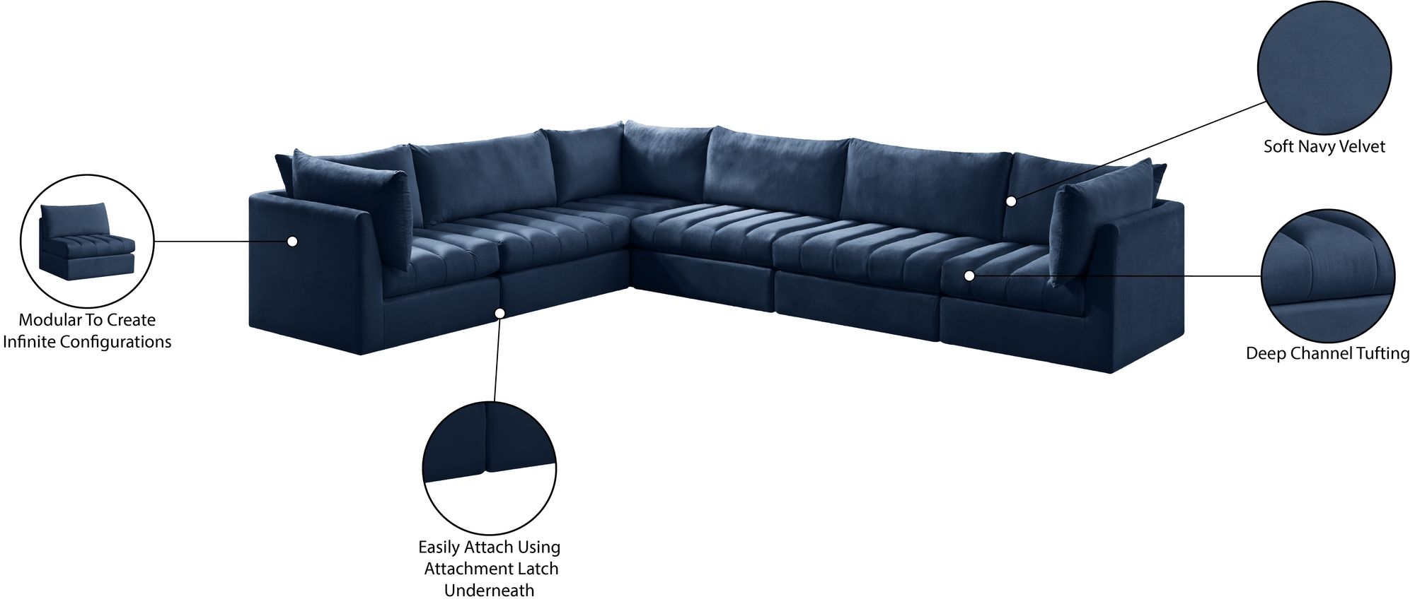 Jacob 140" 6-Piece Velvet Modular Sectional