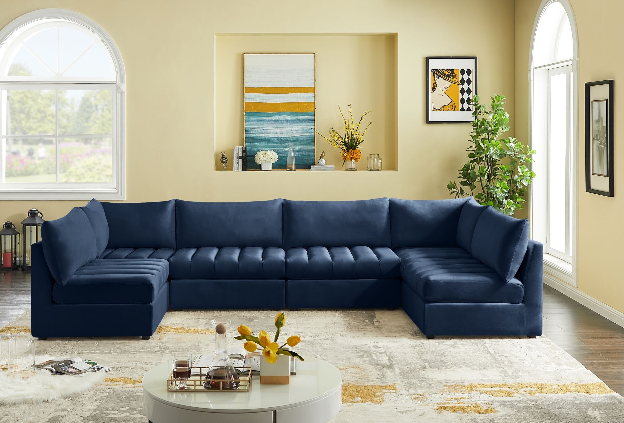Jacob 140" 6-Piece Velvet Modular U-Shape Sectional