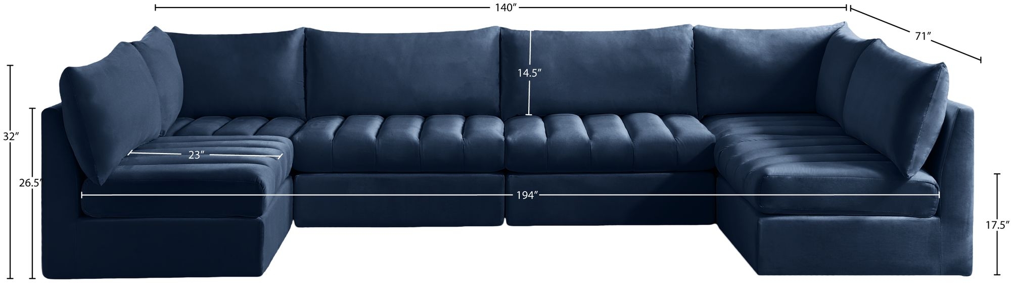 Jacob 140" 6-Piece Velvet Modular U-Shape Sectional
