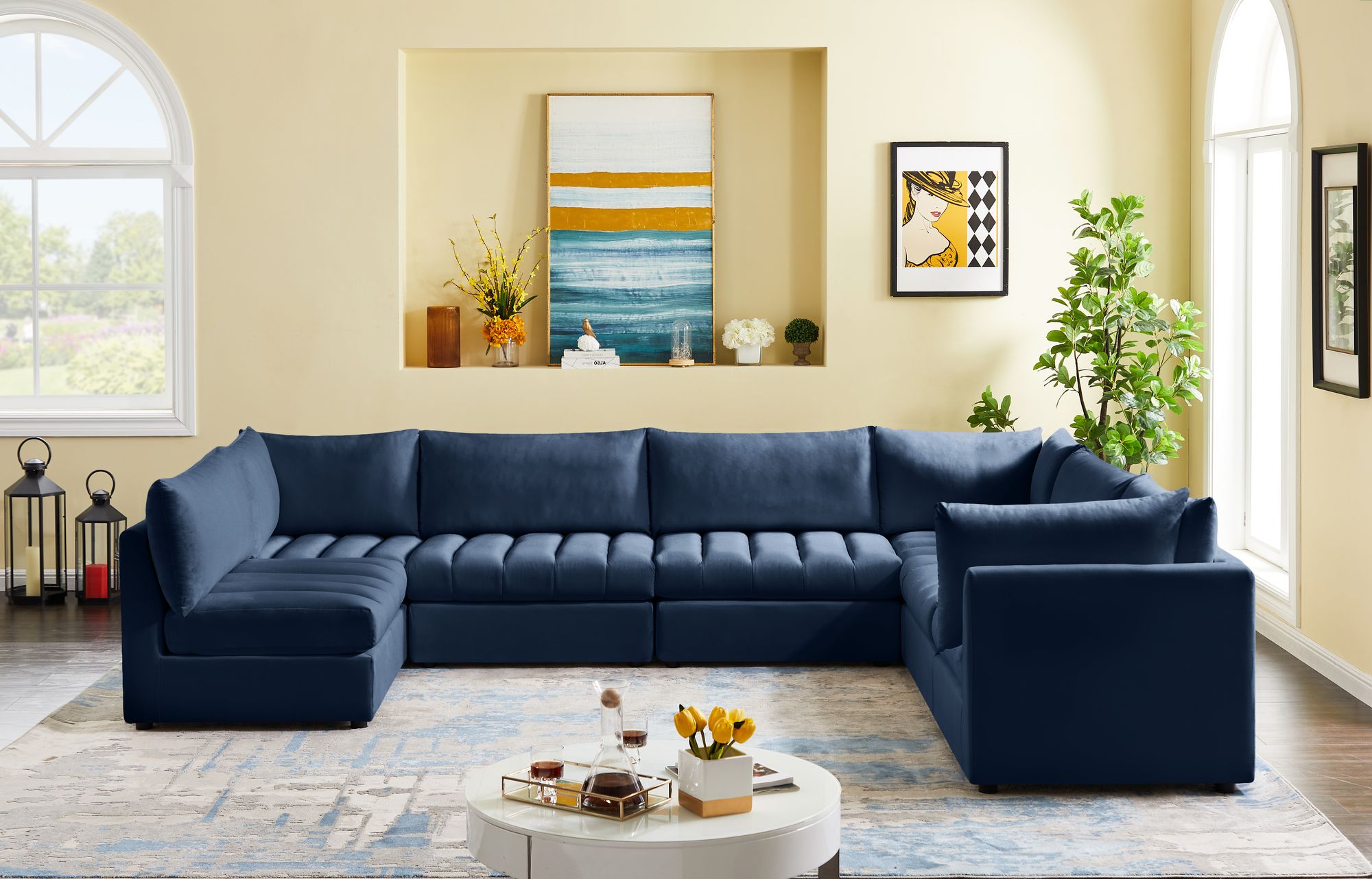 Jacob 140" 7-Piece Velvet Modular U-Shape Sectional
