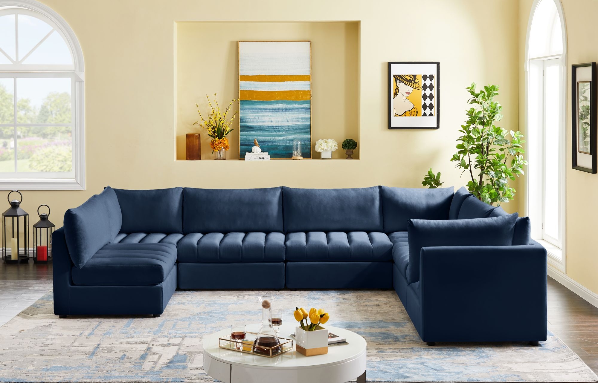 Jacob 140" 7-Piece Velvet Modular U-Shape Sectional