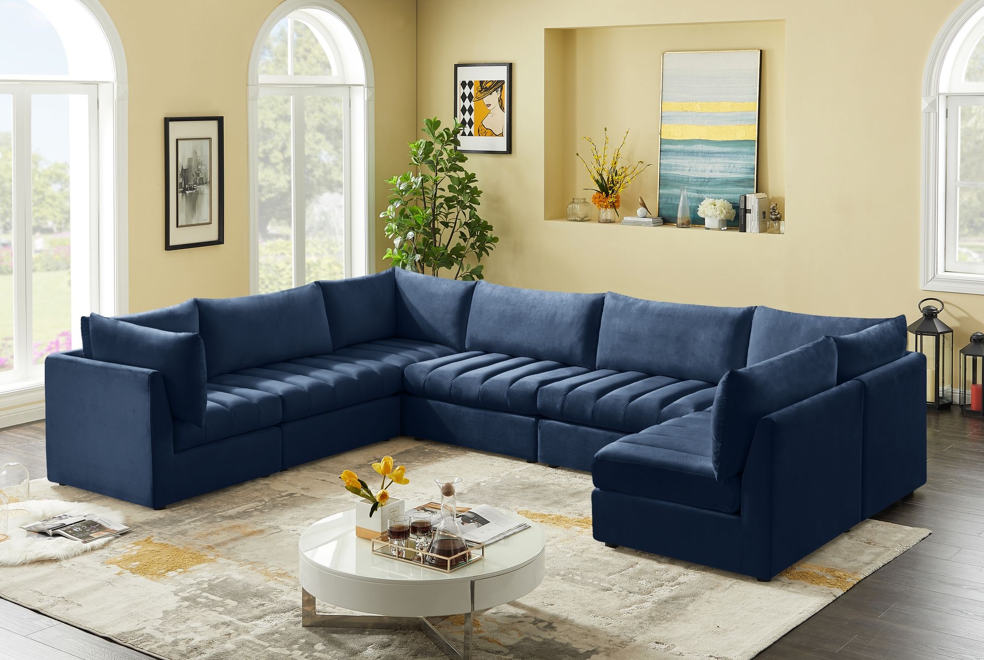 Jacob 140" 7-Piece Velvet Modular U-Shape Sectional
