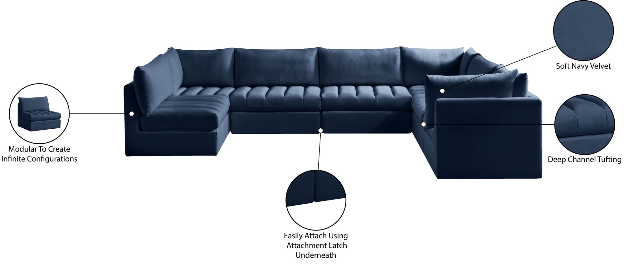 Jacob 140" 7-Piece Velvet Modular U-Shape Sectional