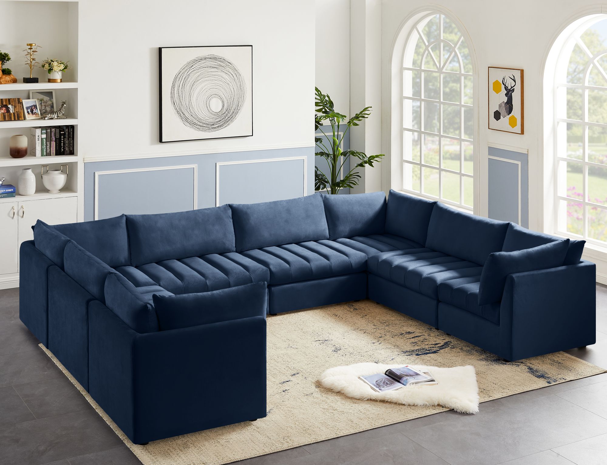 Jacob 140" 8-Piece Velvet Modular U-Shape Sectional