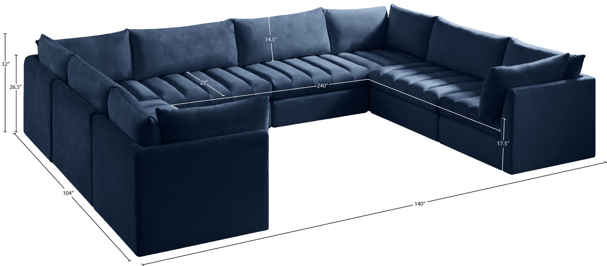 Jacob 140" 8-Piece Velvet Modular U-Shape Sectional