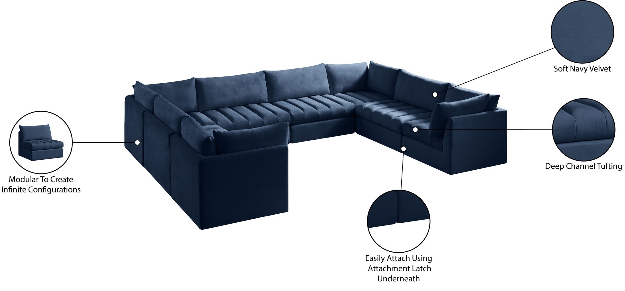 Jacob 140" 8-Piece Velvet Modular U-Shape Sectional