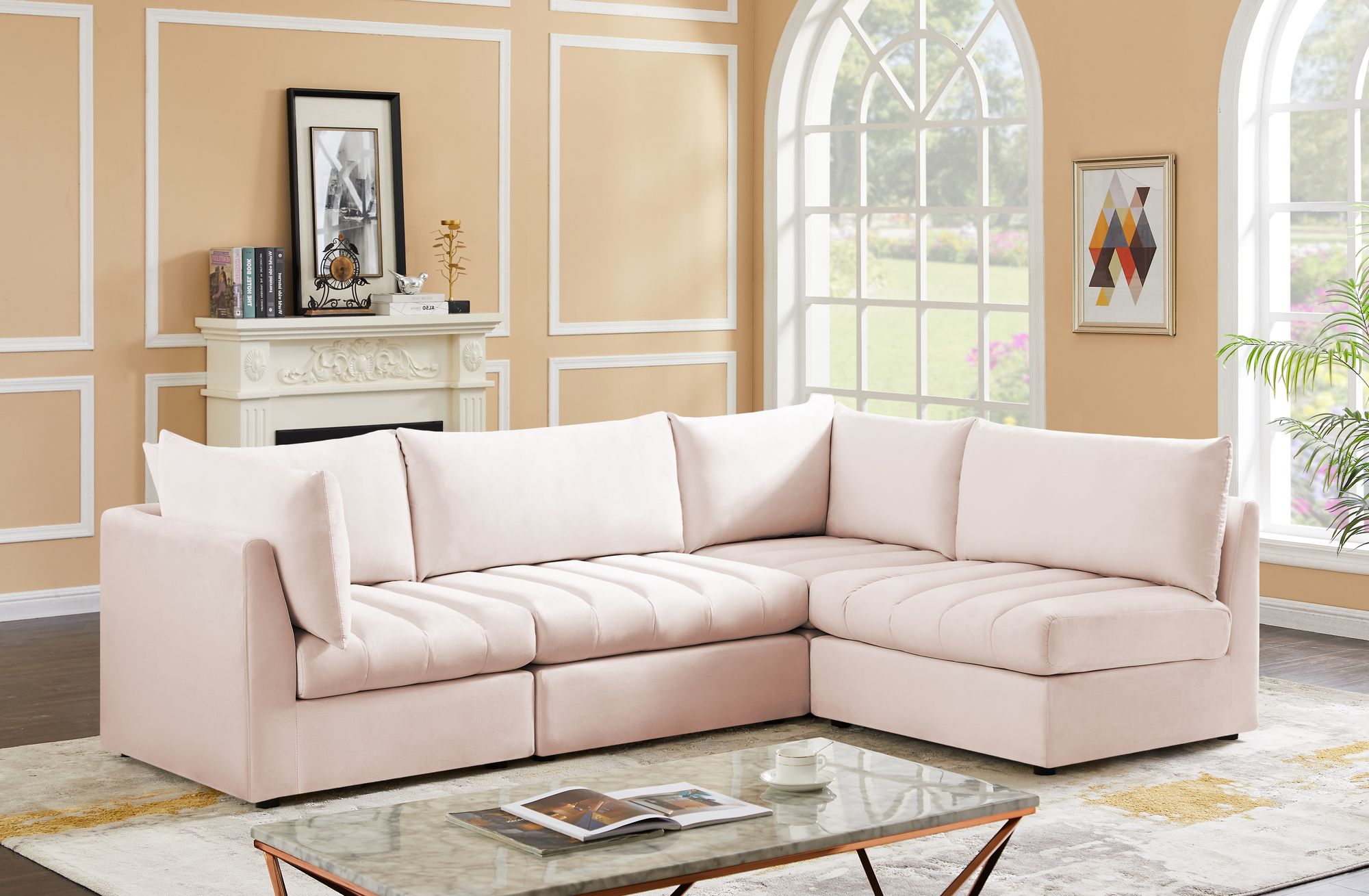 Jacob 103" 4-Piece Velvet Modular Sectional