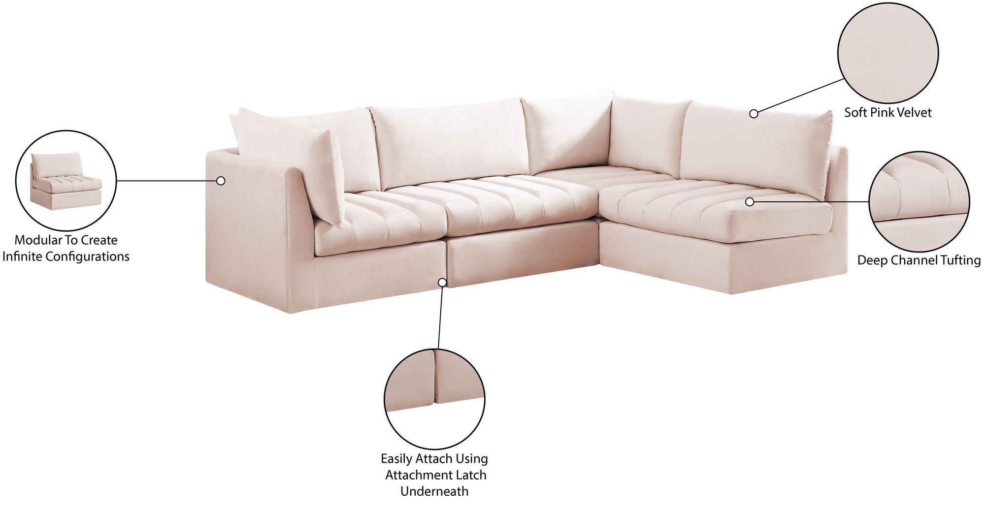Jacob 103" 4-Piece Velvet Modular Sectional