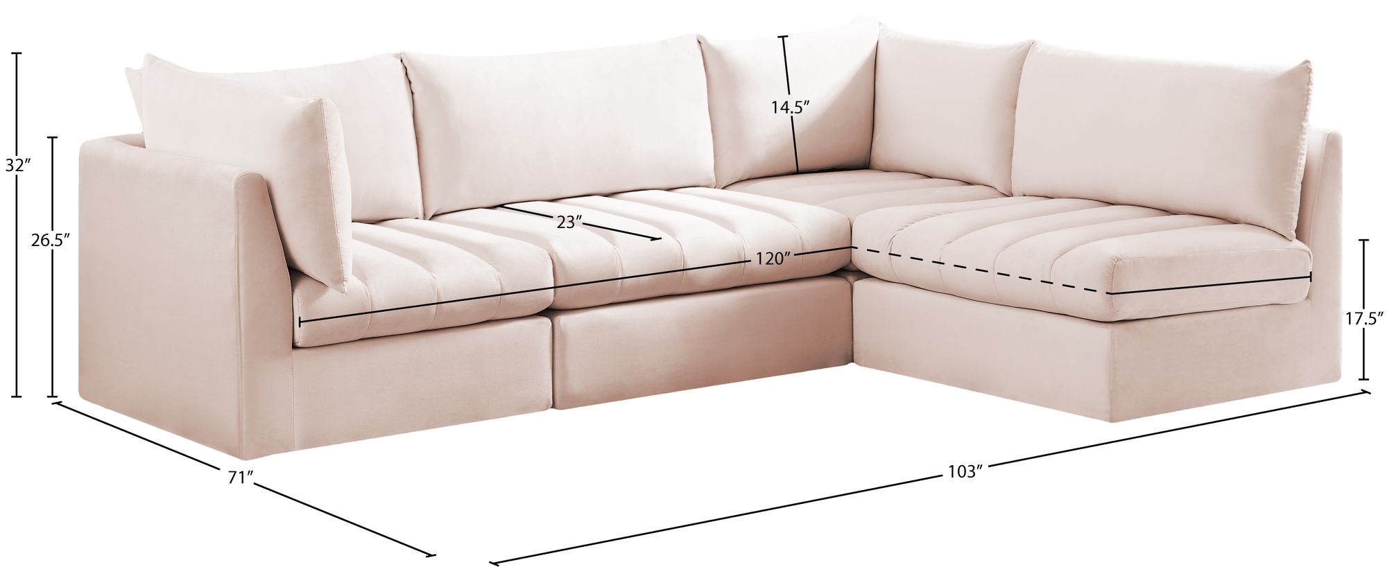 Jacob 103" 4-Piece Velvet Modular Sectional