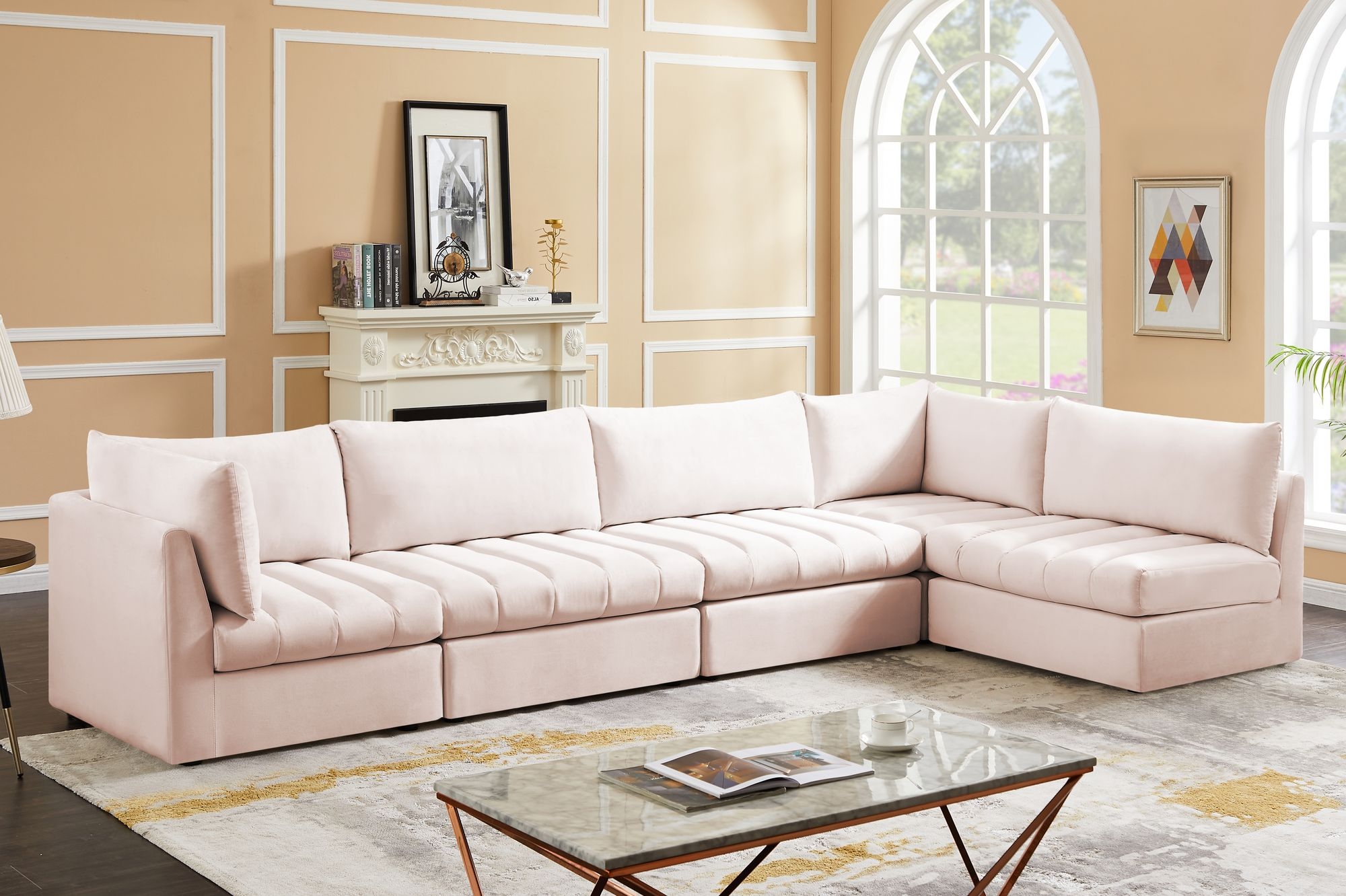 Jacob 140" 5-Piece Velvet Modular Sectional