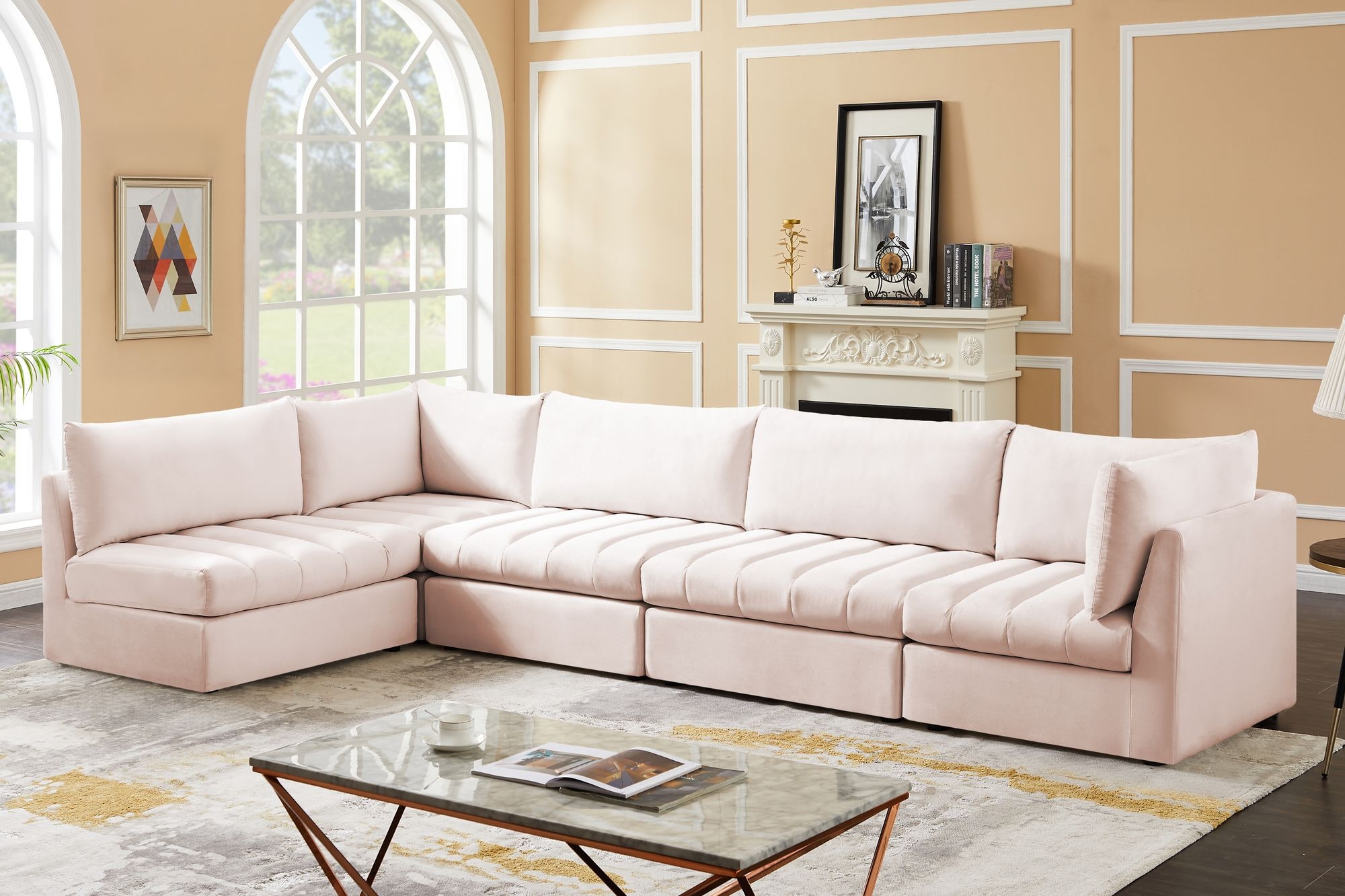 Jacob 140" 5-Piece Velvet Modular Sectional