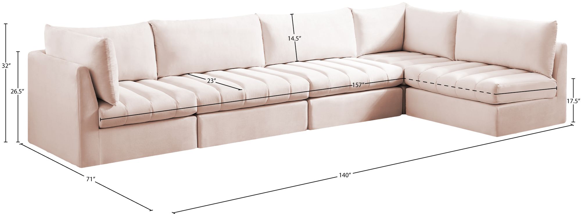 Jacob 140" 5-Piece Velvet Modular Sectional