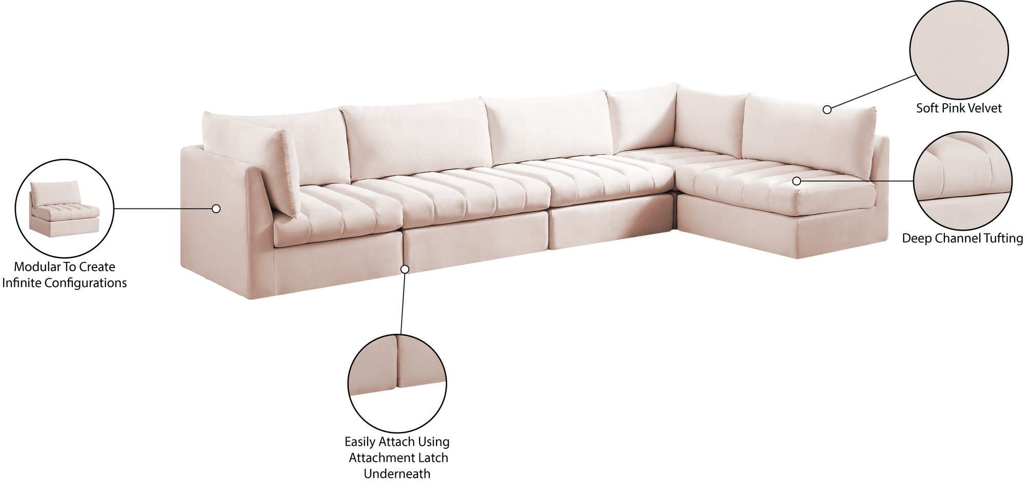 Jacob 140" 5-Piece Velvet Modular Sectional