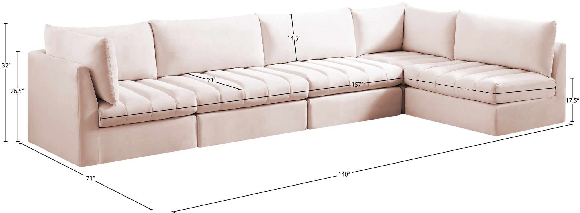 Jacob 140" 5-Piece Velvet Modular Sectional