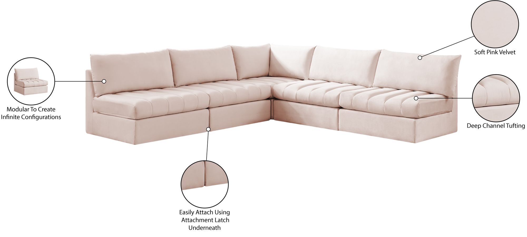 Jacob 107" 5-Piece Velvet Modular Sectional