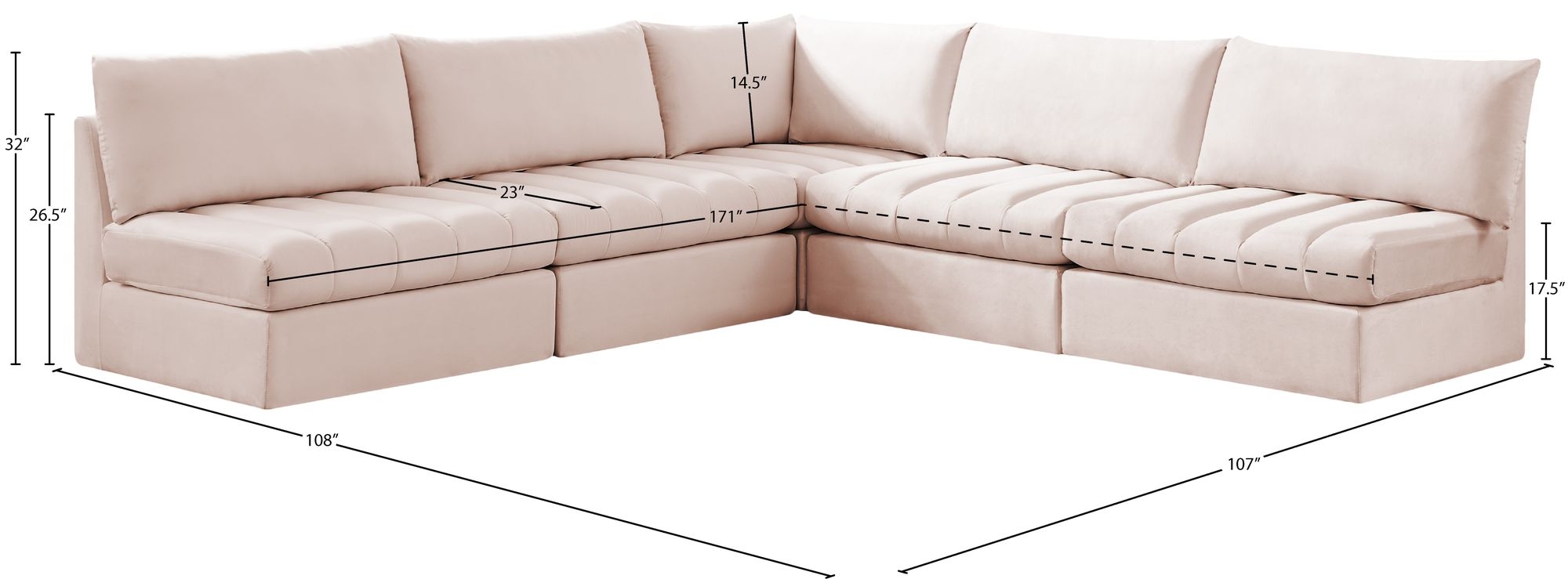 Jacob 107" 5-Piece Velvet Modular Sectional