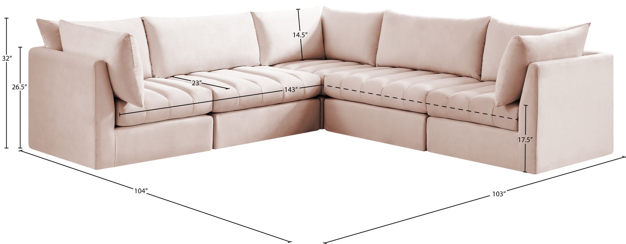 Jacob 103" 5-Piece Velvet Modular Sectional