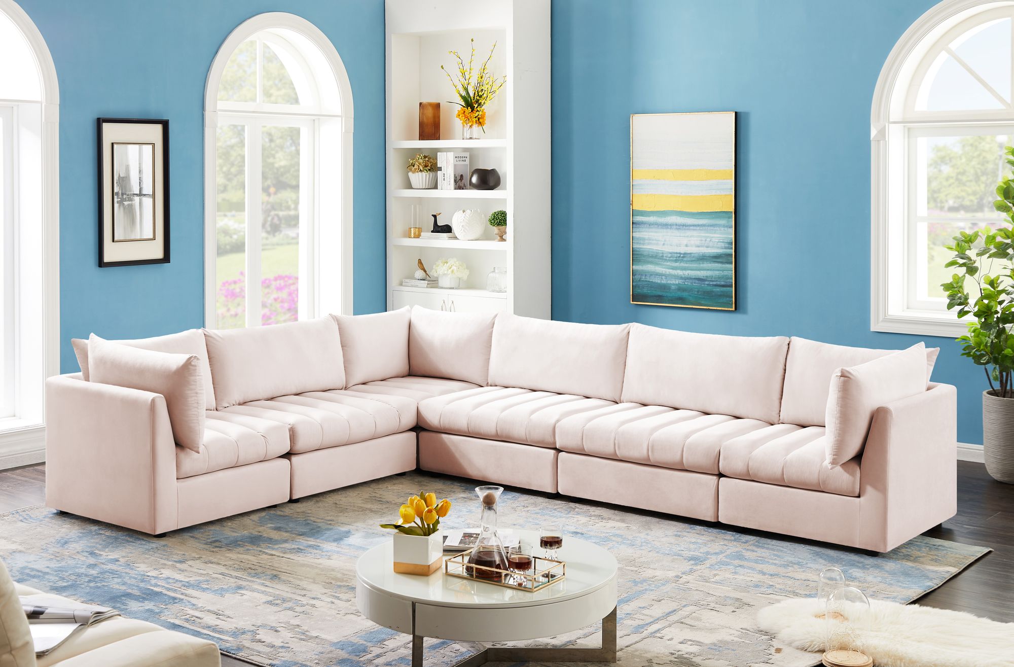 Jacob 140" 6-Piece Velvet Modular Sectional