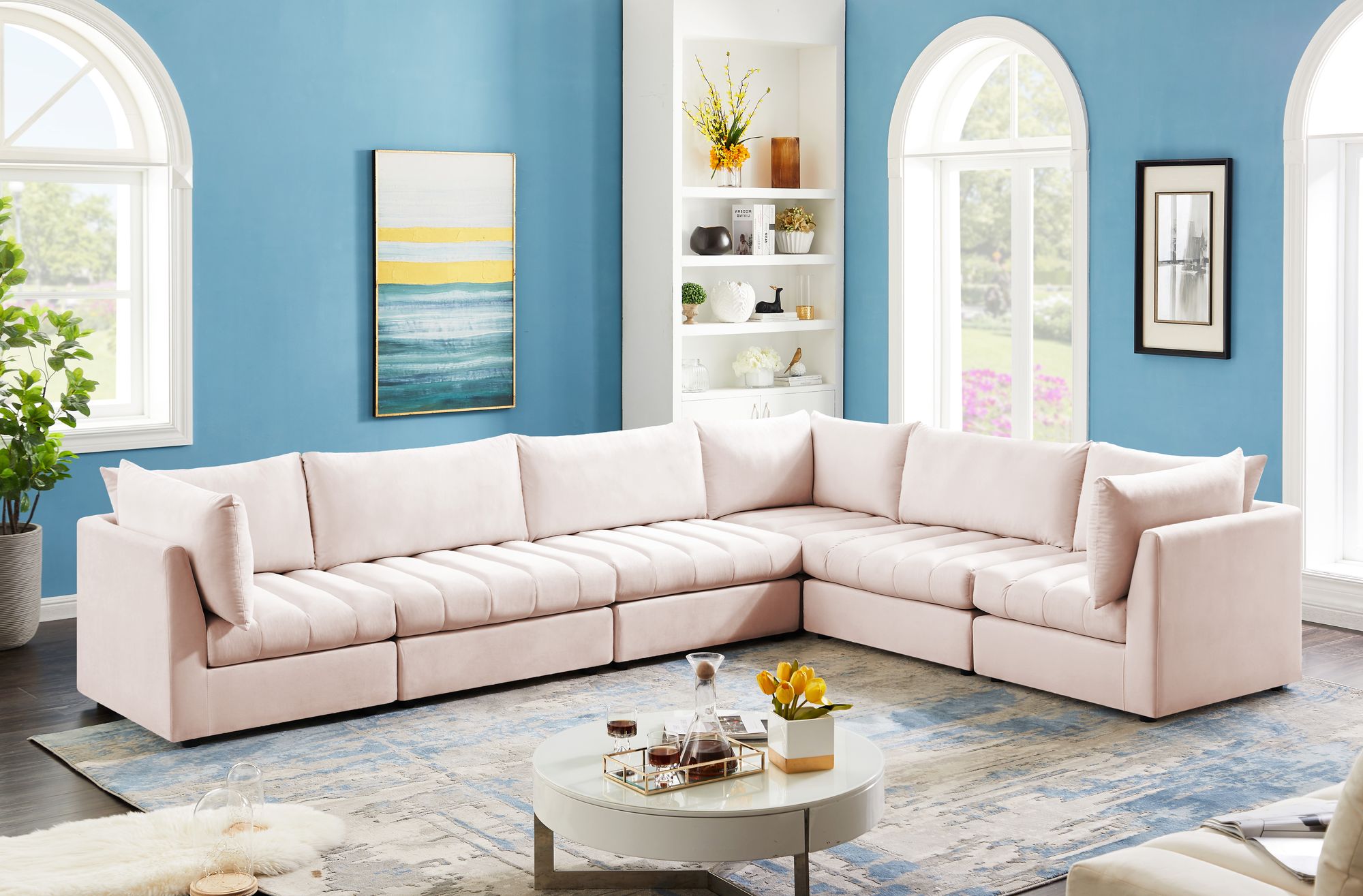 Jacob 140" 6-Piece Velvet Modular Sectional