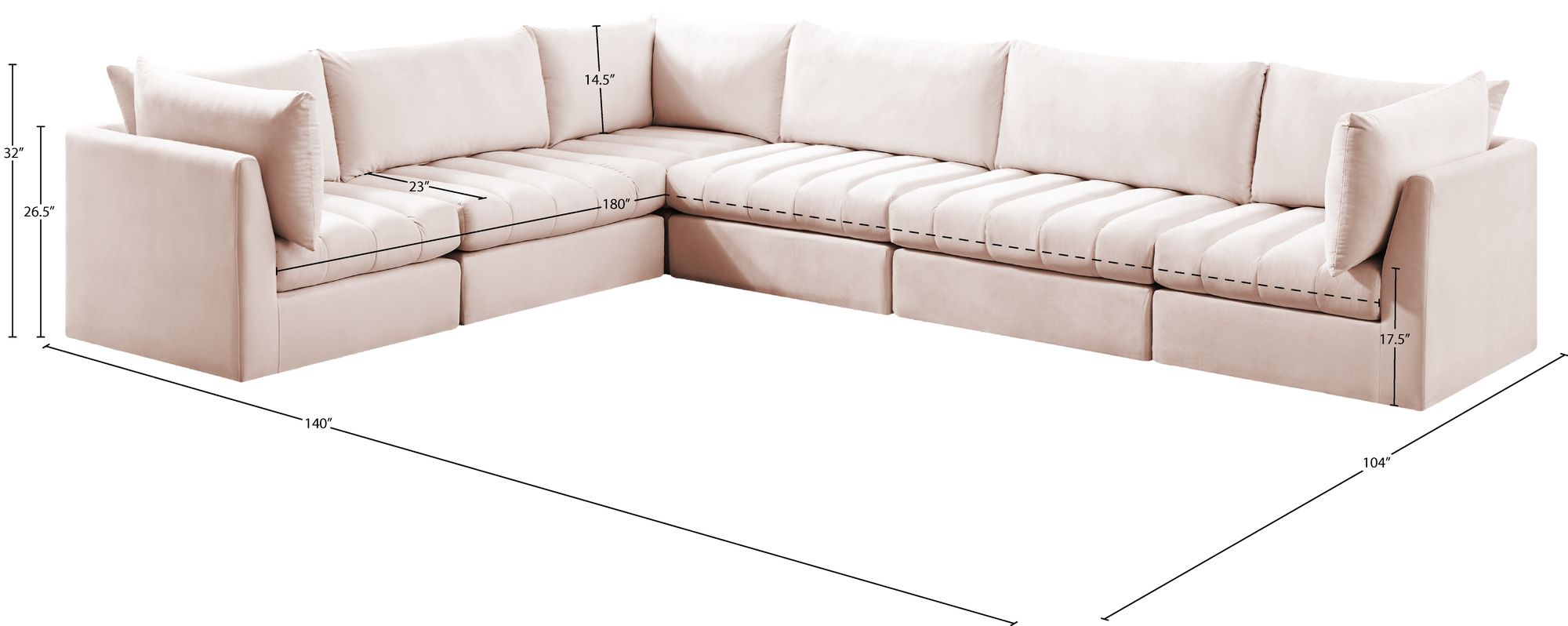 Jacob 140" 6-Piece Velvet Modular Sectional
