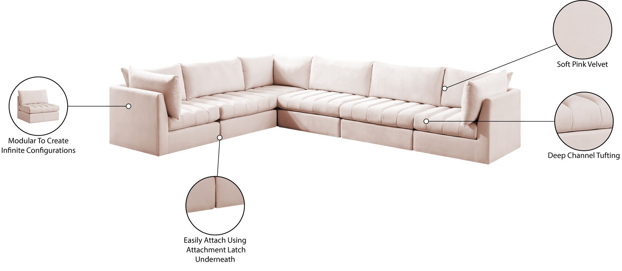 Jacob 140" 6-Piece Velvet Modular Sectional