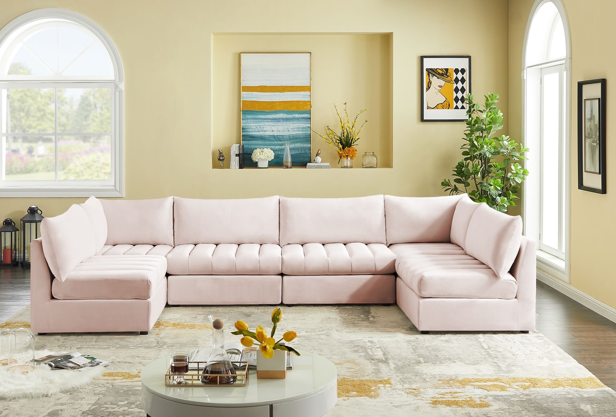 Jacob 140" 6-Piece Velvet Modular U-Shape Sectional
