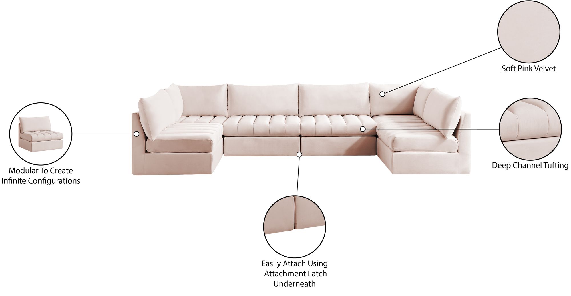 Jacob 140" 6-Piece Velvet Modular U-Shape Sectional