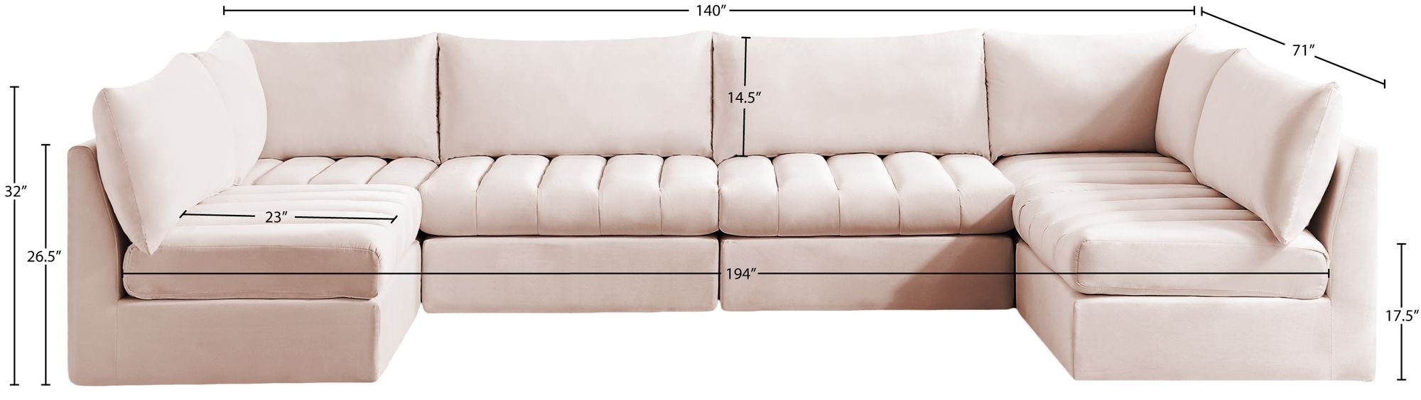 Jacob 140" 6-Piece Velvet Modular U-Shape Sectional