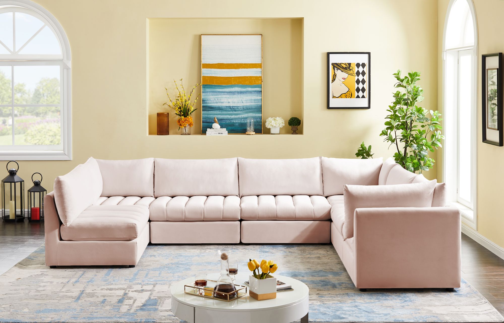 Jacob 140" 7-Piece Velvet Modular U-Shape Sectional