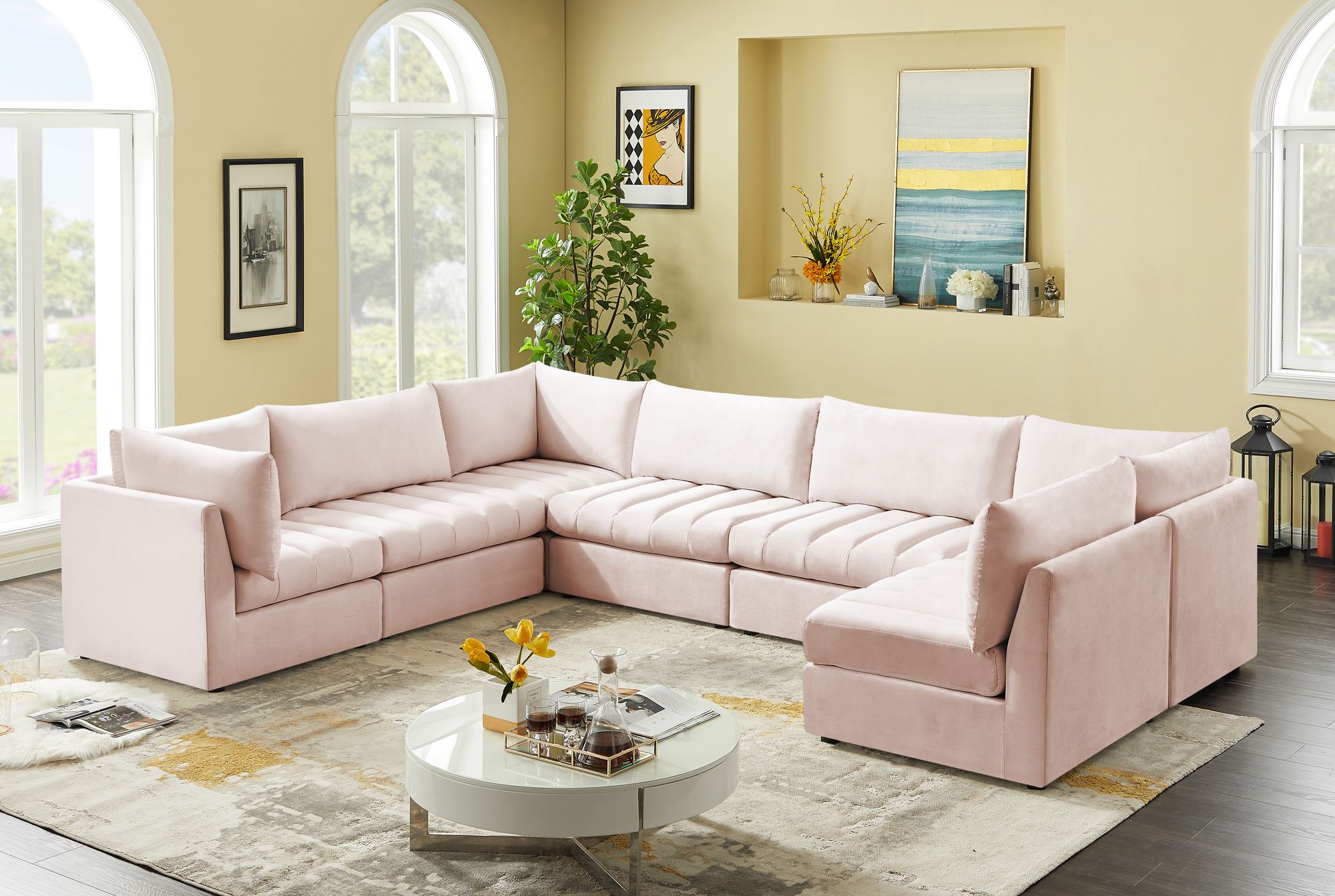 Jacob 140" 7-Piece Velvet Modular U-Shape Sectional