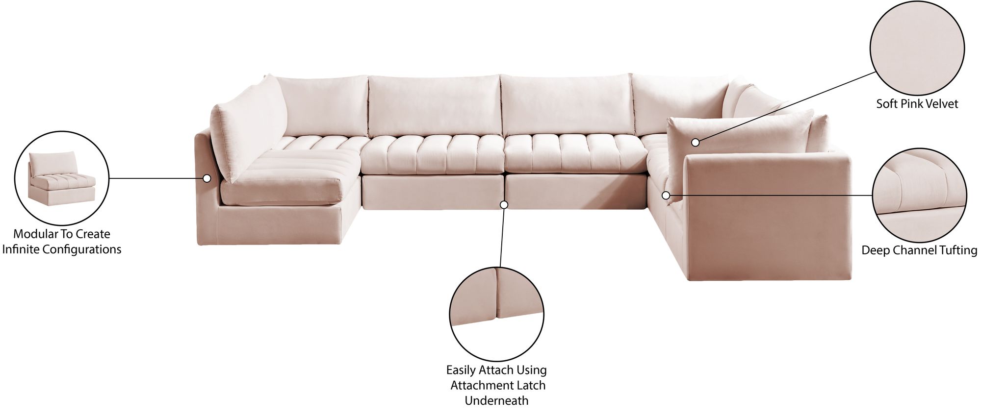Jacob 140" 7-Piece Velvet Modular U-Shape Sectional