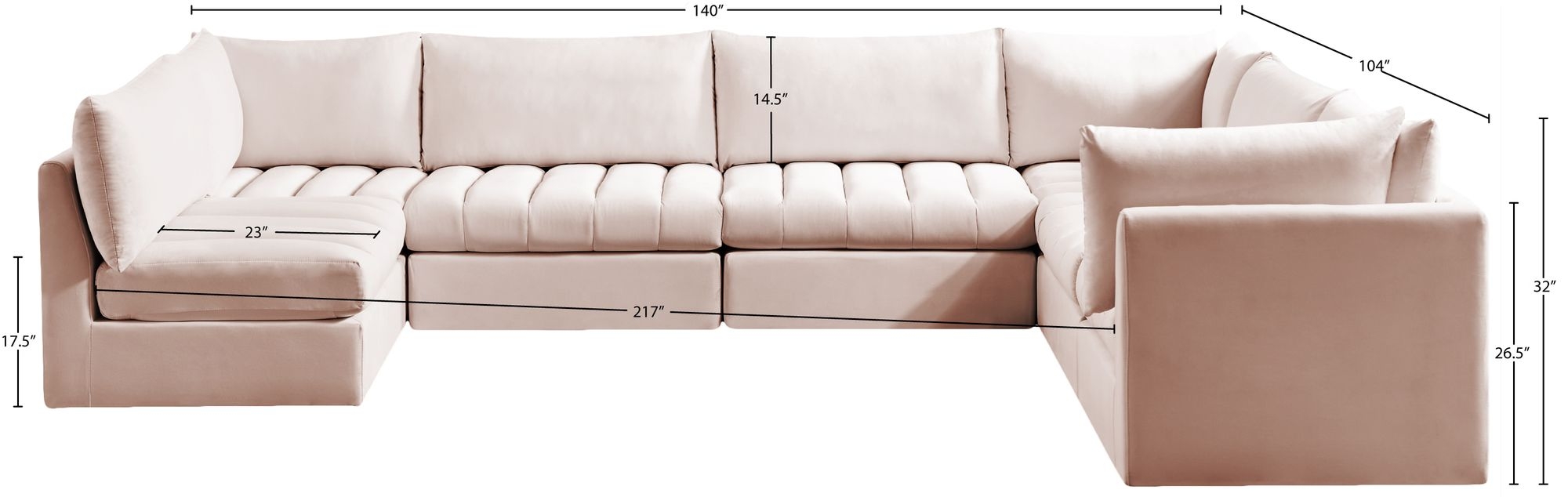 Jacob 140" 7-Piece Velvet Modular U-Shape Sectional