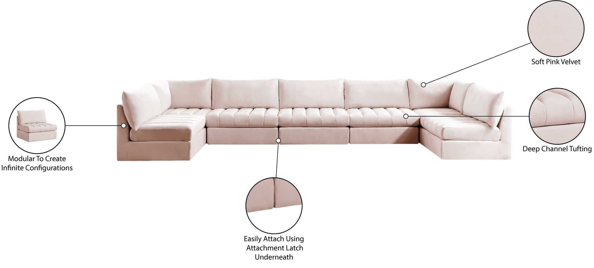 Jacob 177" 7-Piece Velvet Modular U-Shape Sectional