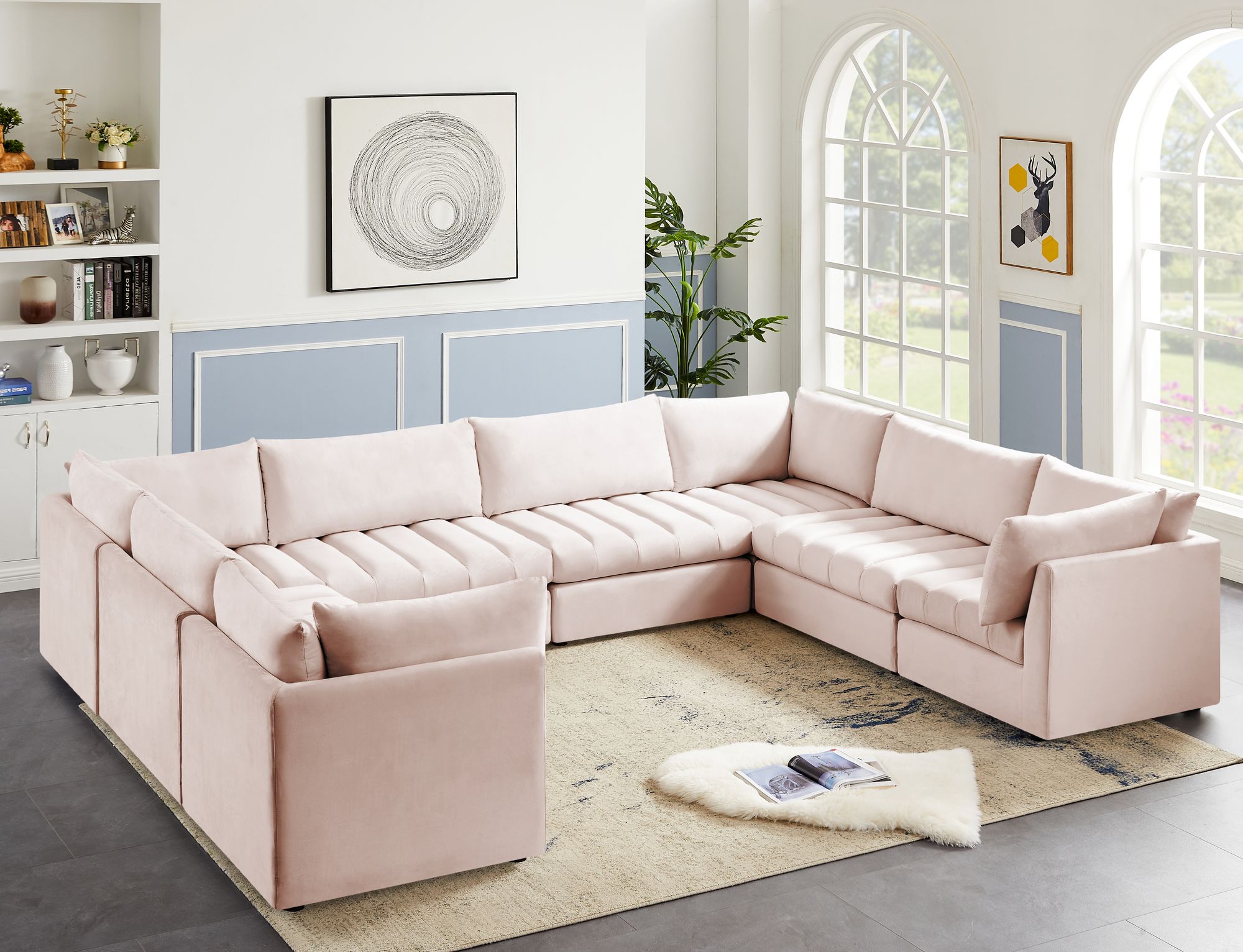 Jacob 140" 8-Piece Velvet Modular U-Shape Sectional
