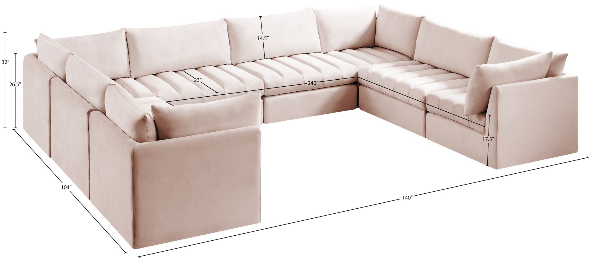 Jacob 140" 8-Piece Velvet Modular U-Shape Sectional