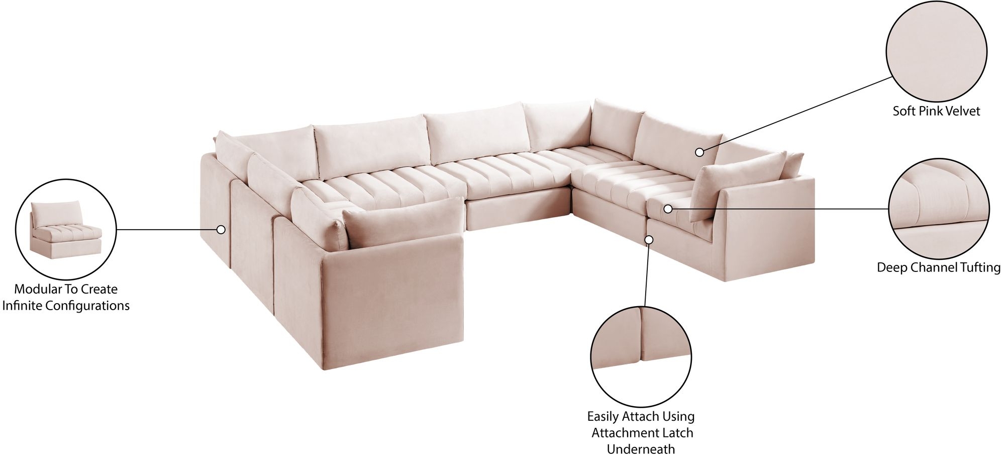 Jacob 140" 8-Piece Velvet Modular U-Shape Sectional
