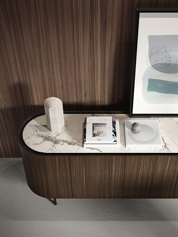 Lake Ceramic/Wood/Metal Customizable Rounded Sideboard w/5 Doors & Metal Feet