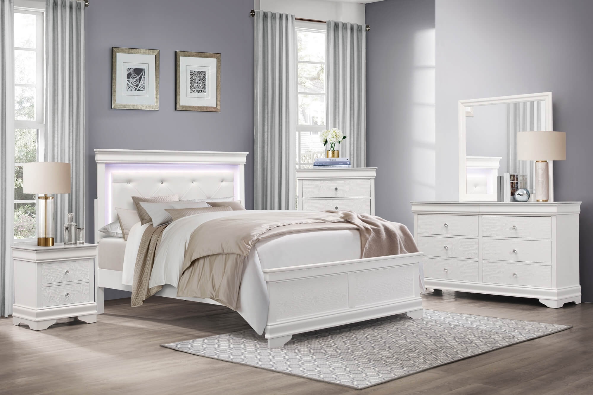 Lana Tufted Leatherette Bed with LED Lighting, King Size