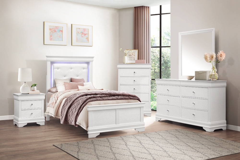 Lana Tufted Leatherette Bed with LED Lighting, Twin Size