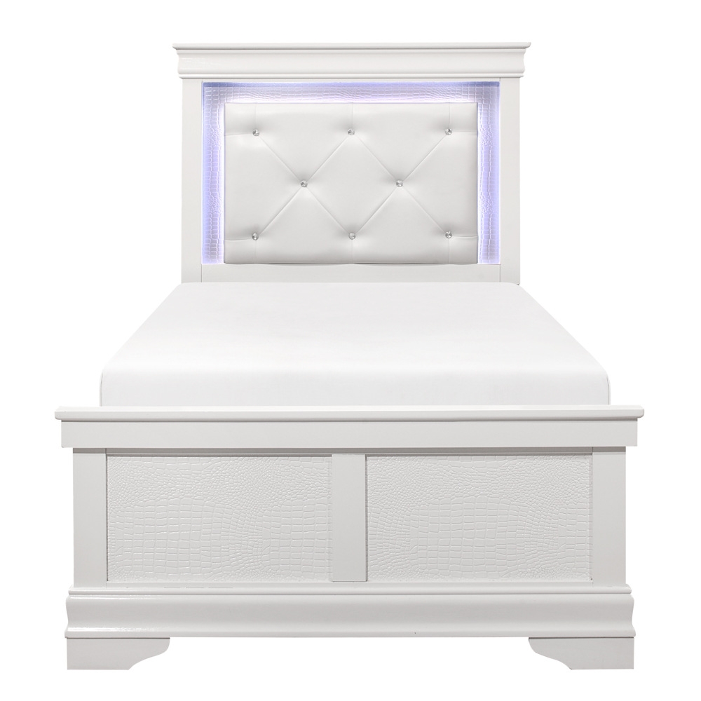 Lana Tufted Leatherette Bed with LED Lighting, Twin Size