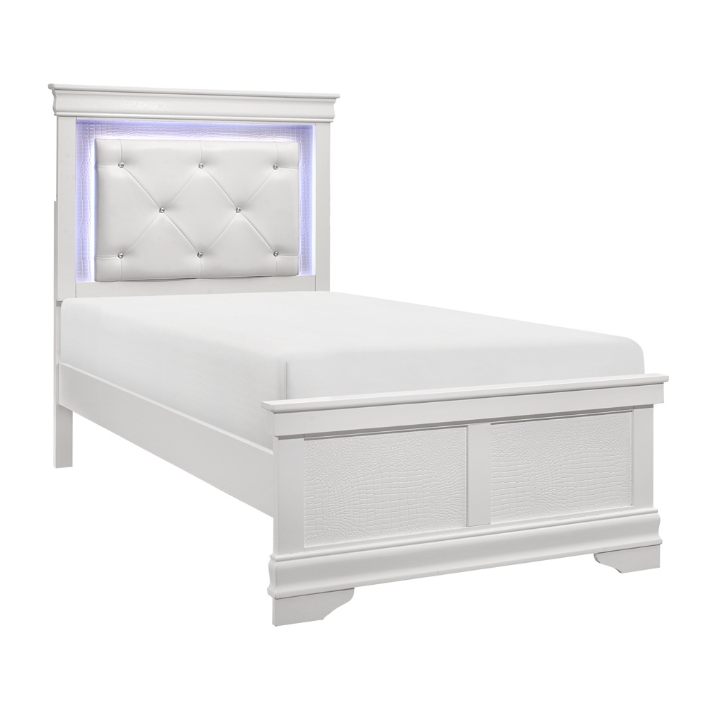 Lana Tufted Leatherette Youth Bedroom Set with LED Lighting